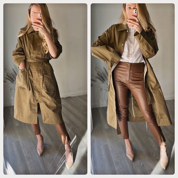 Coat trench coat H&M Belted Pockets olive green new - Picture 3 of 4